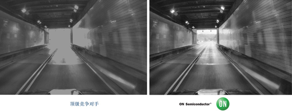 安森美半導(dǎo)體(右圖) vs 頂級(jí)競(jìng)爭(zhēng)對(duì)手(左圖)在高對(duì)比度場(chǎng)景下的成像 安森美半導(dǎo)體(右圖) vs 頂級(jí)競(jìng)爭(zhēng)對(duì)手(左圖)在高對(duì)比度場(chǎng)景下的成像