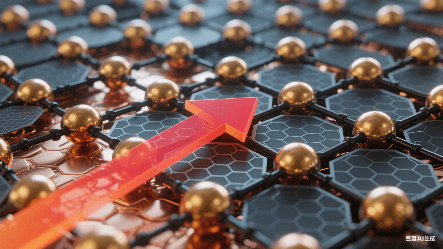 原子級科學(xué)建模風(fēng)的石墨烯片層與銅原子復(fù)合結(jié)構(gòu)模型示意圖 原子級科學(xué)建模風(fēng)的石墨烯片層與銅原子復(fù)合結(jié)構(gòu)模型示意圖