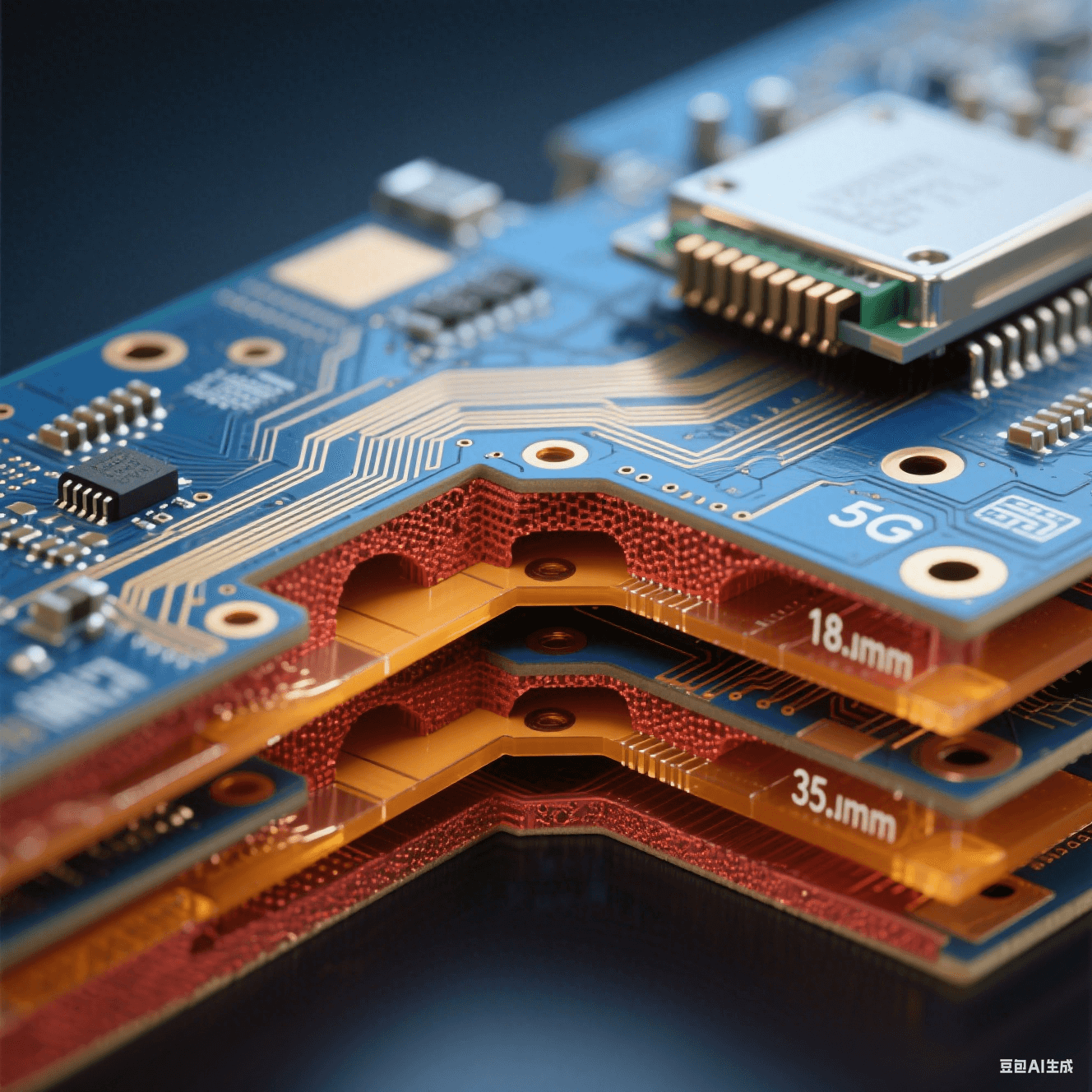 8層PCB剖面結構展示信號層、電源層與地層堆疊