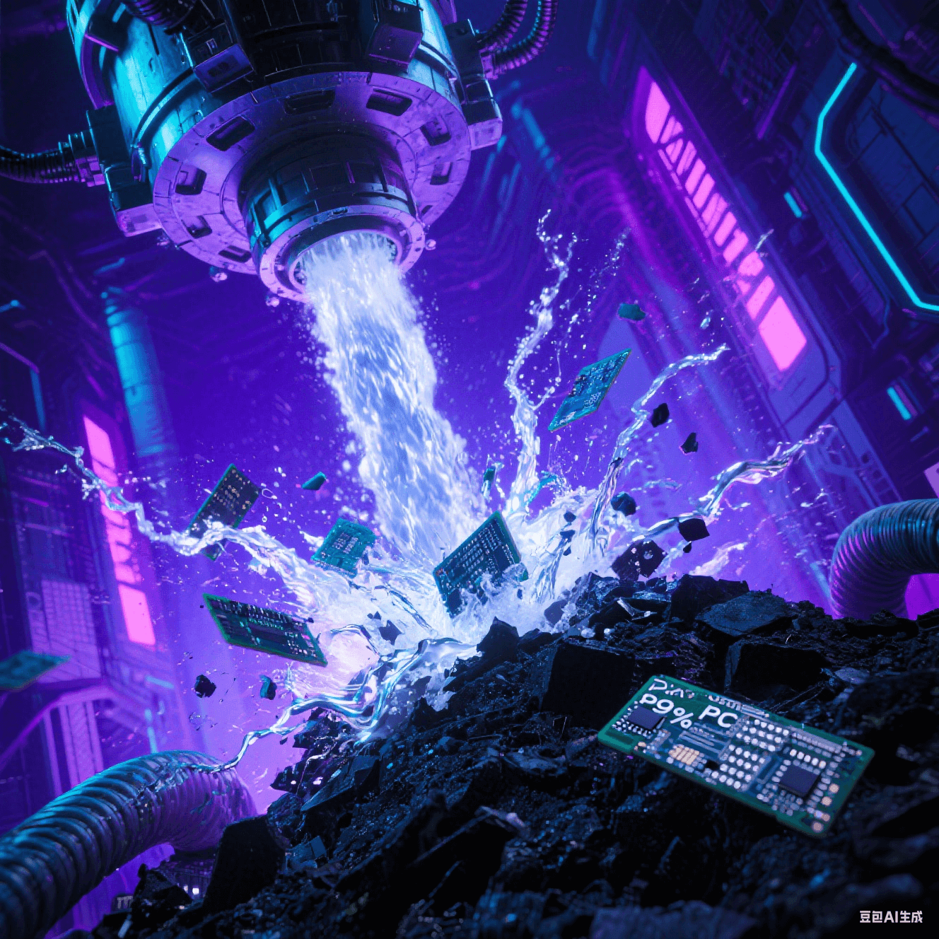 超臨界水解反應器:高壓水流撕裂PCB,99%純度玻纖(銀色絲束)與黑色碳渣分離 超臨界水解反應器:高壓水流撕裂PCB,99%純度玻纖(銀色絲束)與黑色碳渣分離