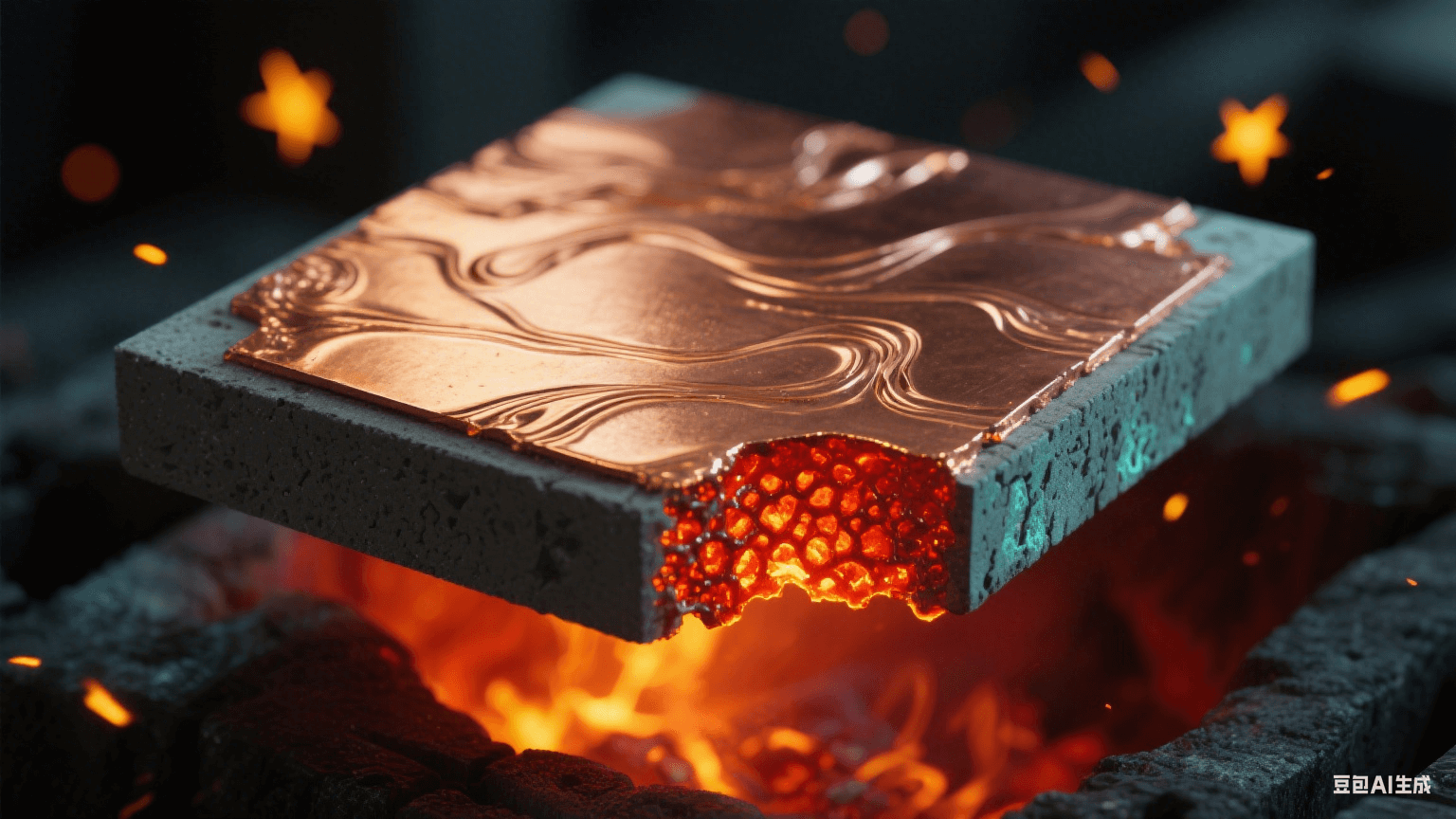 呈現銅箔與陶瓷基板結合的高溫熔融狀態 呈現銅箔與陶瓷基板結合的高溫熔融狀態