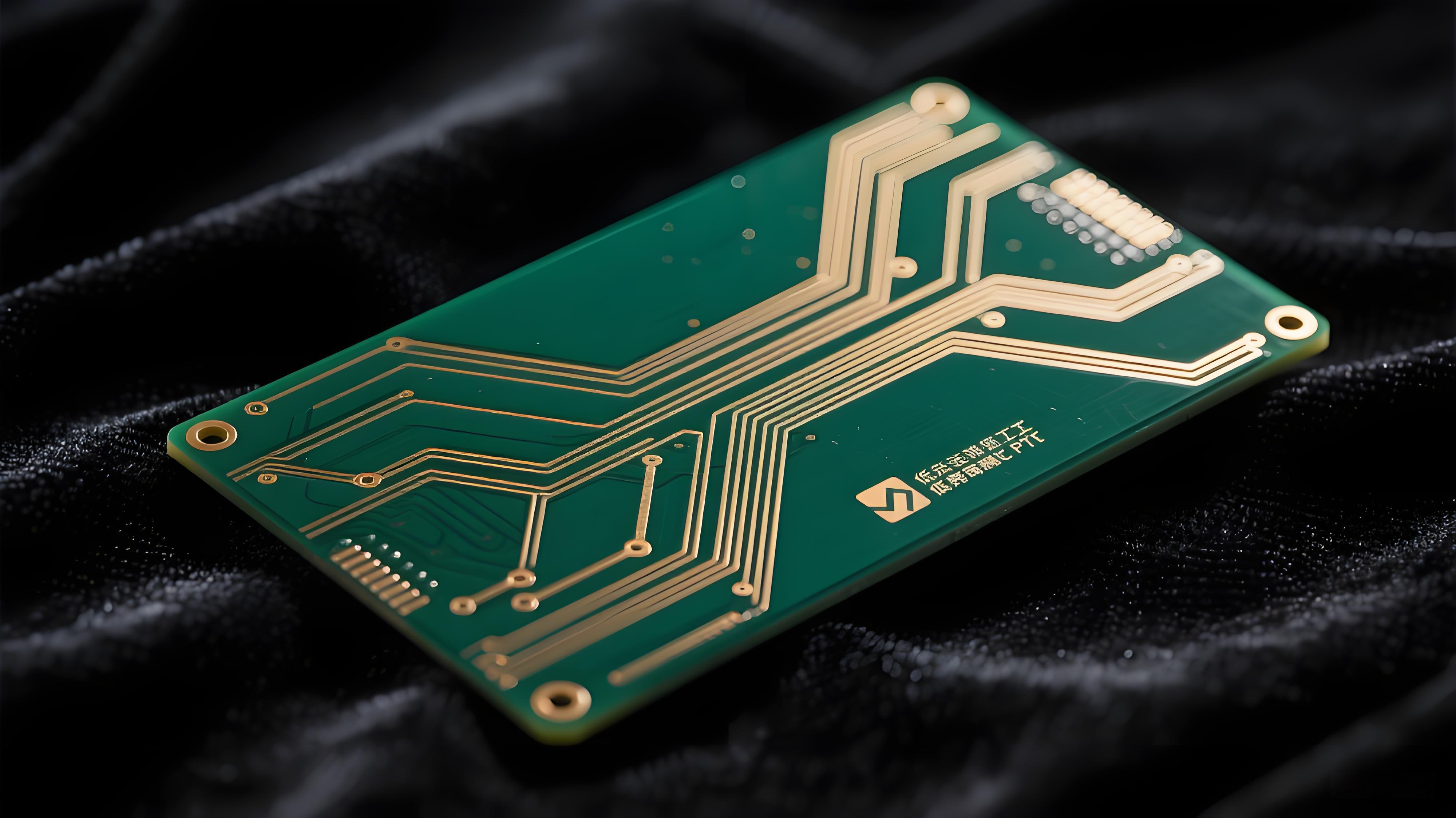 加工完成的高精度低損耗PTFE高頻電路板特寫 展示其復雜金色線路與深綠色基材 加工完成的高精度低損耗PTFE高頻電路板特寫 展示其復雜金色線路與深綠色基材