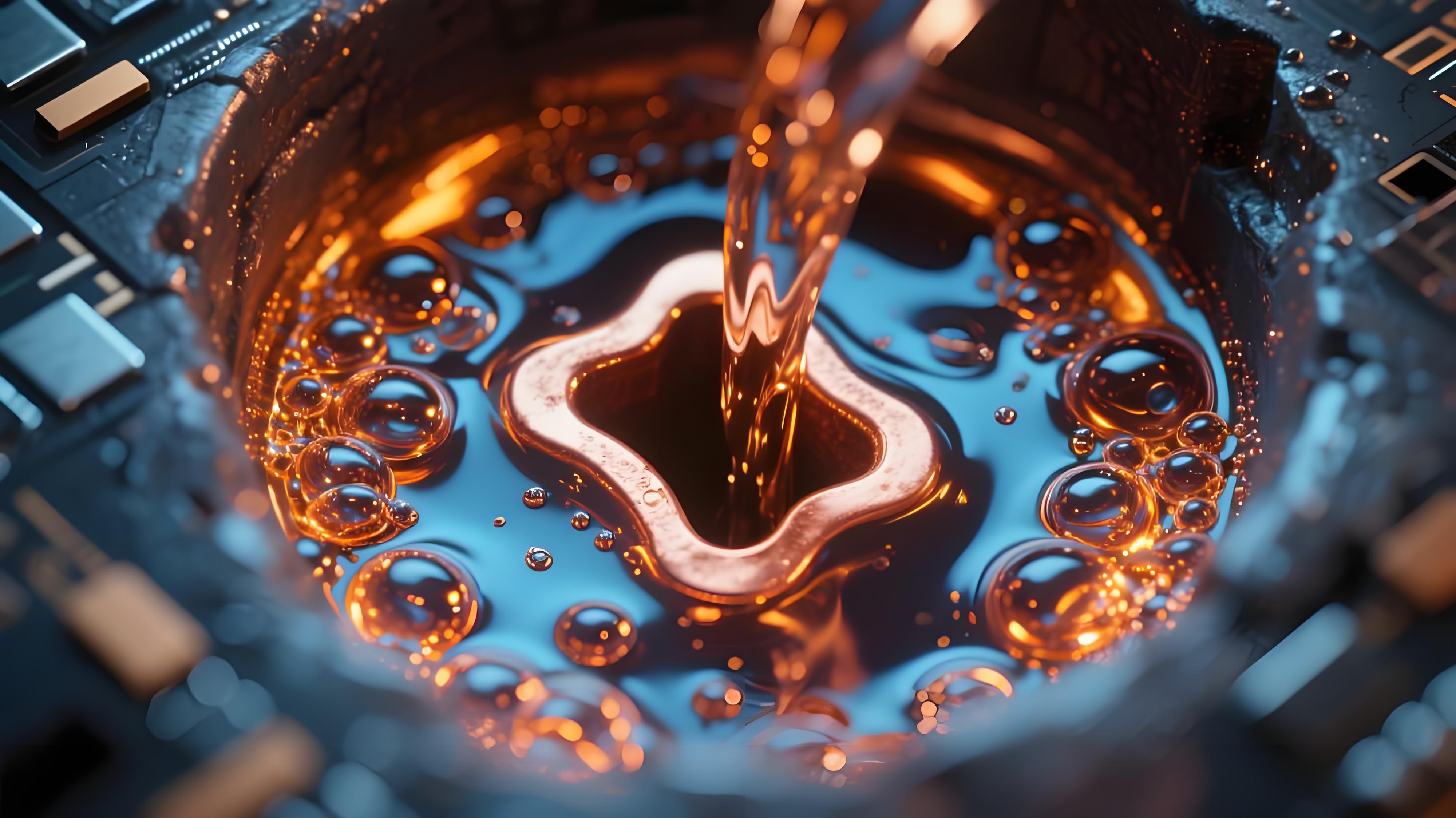 脈沖電鍍工藝將銅溶液填入通孔內部的微觀特寫鏡頭 脈沖電鍍工藝將銅溶液填入通孔內部的微觀特寫鏡頭