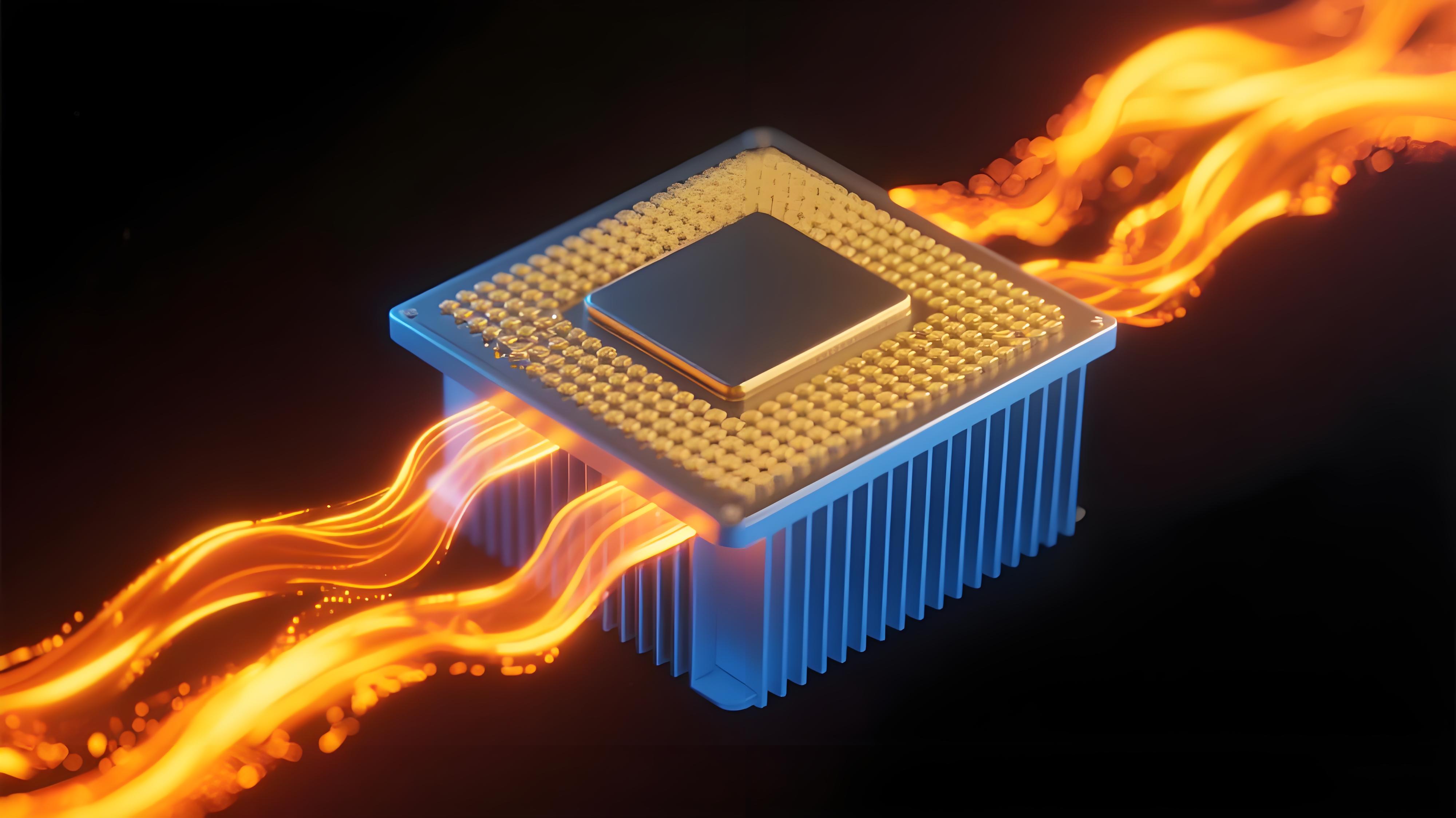 抽象概念圖:熱量通過通孔陣列從芯片傳導至散熱器的過程 抽象概念圖:熱量通過通孔陣列從芯片傳導至散熱器的過程