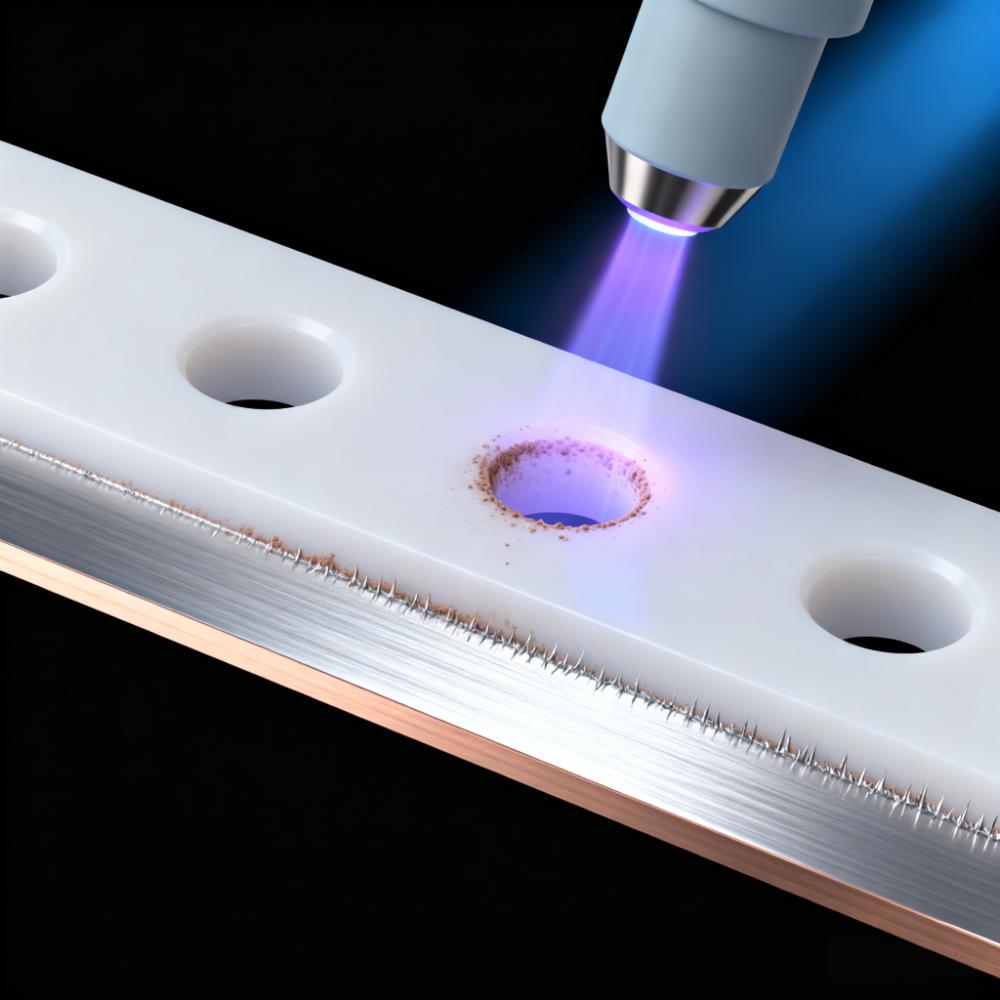 PTFE PCB鉆孔后等離子體去鉆污場景,淡紫色等離子體去除孔壁殘留鉆污 PTFE PCB鉆孔后等離子體去鉆污場景,淡紫色等離子體去除孔壁殘留鉆污