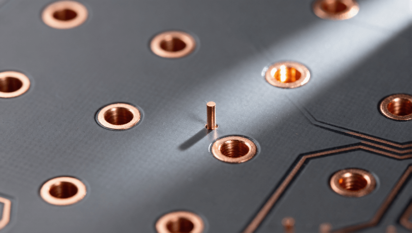 光模塊PCB背鉆工藝孔柱細節 精密機械加工科技感 光模塊PCB背鉆工藝孔柱細節 精密機械加工科技感